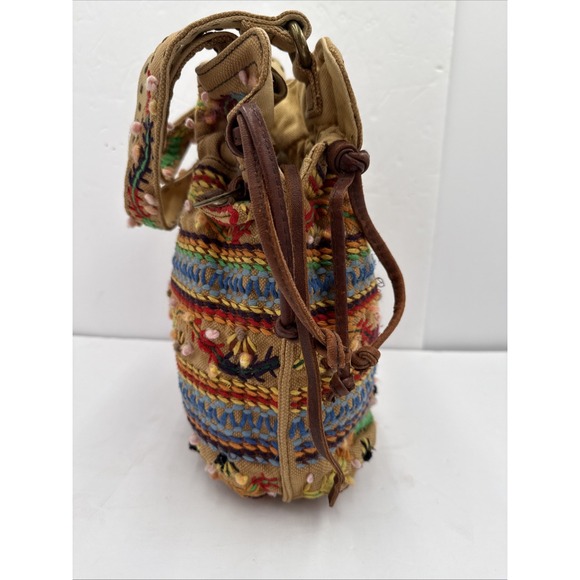 VTG Y2K Lucky Brand Vintage Embroidered Flower Boho Bucket Tote Bag Purse - Picture 3 of 13